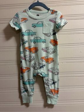 Tea Collection Baby Romper 6-9M Vintage Car Print Organic Cotton One Piece